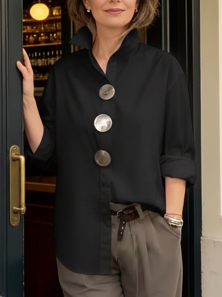 Lyyn - High-Neck Blouse With Bold Buttons