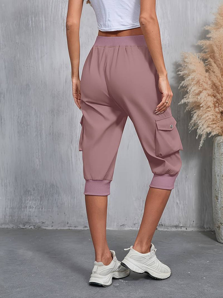 Kirabo - Summer Multi-Pocket Cargo Pants With Ribbed Elastic