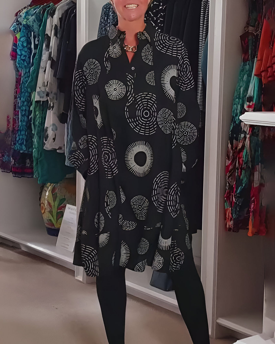 Demelza - Long Sleeve Geometric Print Dress