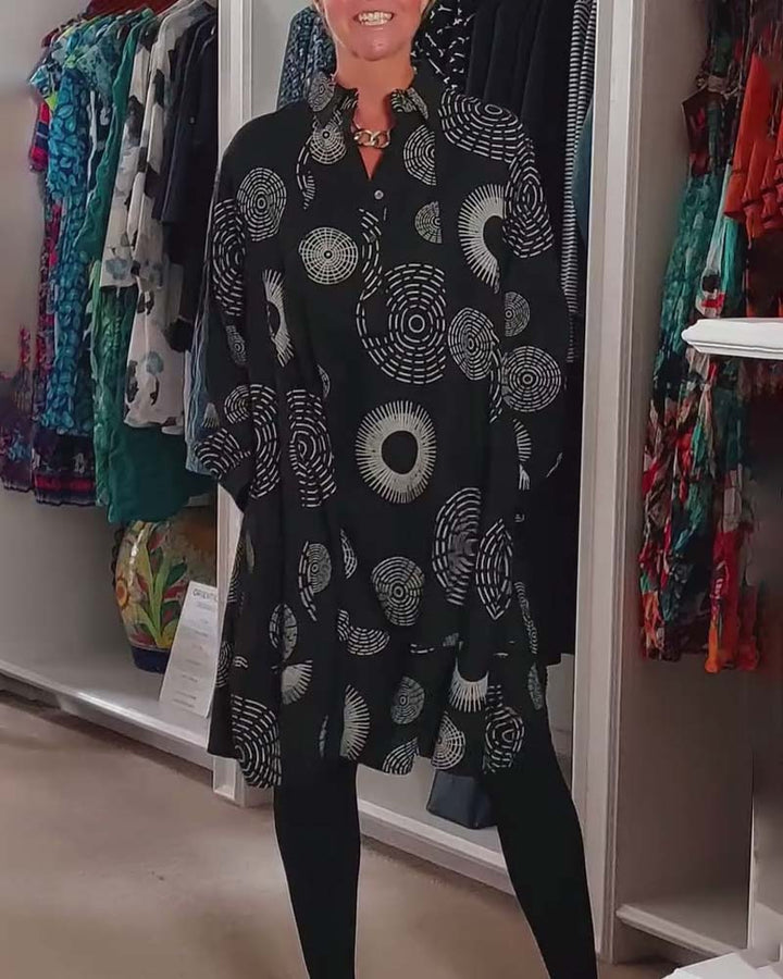 Marina - Long Sleeve Shirt Dress with Circular Print