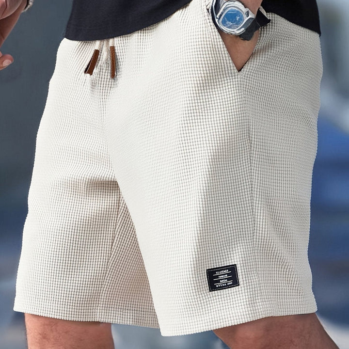 Buntham - Waffle Texture Drawstring Casual Shorts