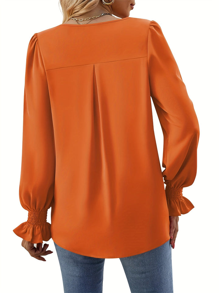 Quenisetta - Long Sleeve Loose Shirt With Ruffle