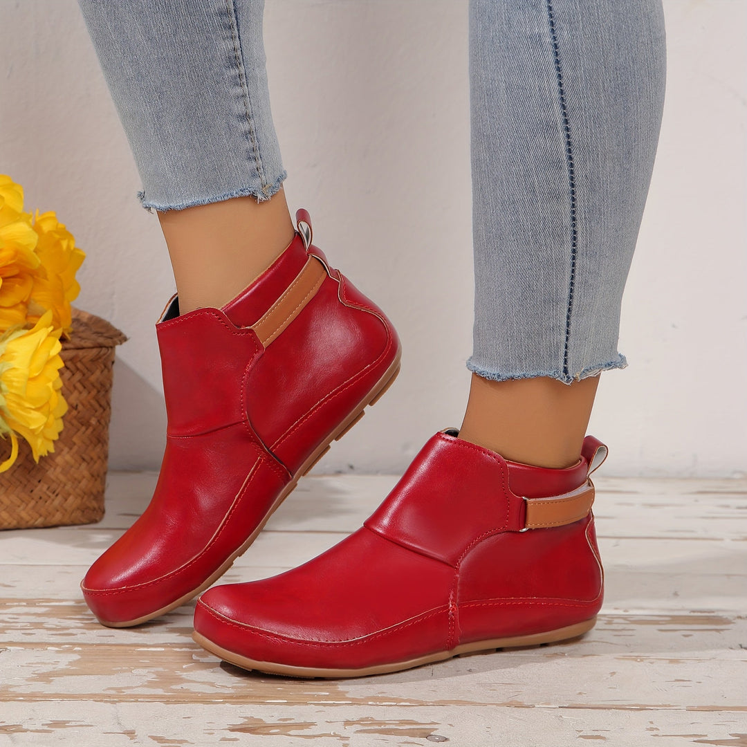 Elenya - Faux Leather Slip On Ankle Boots