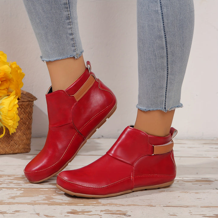 Elenya - Faux Leather Slip On Ankle Boots