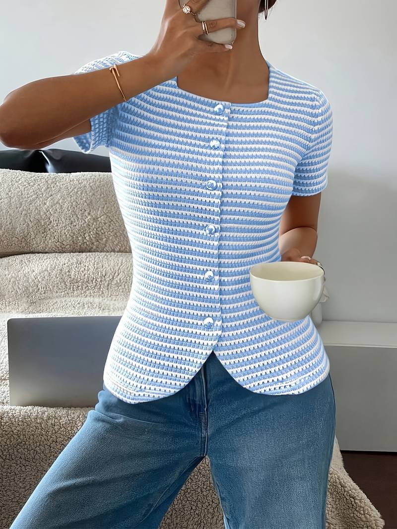 Airam - Square Neckline Open Front Shirt
