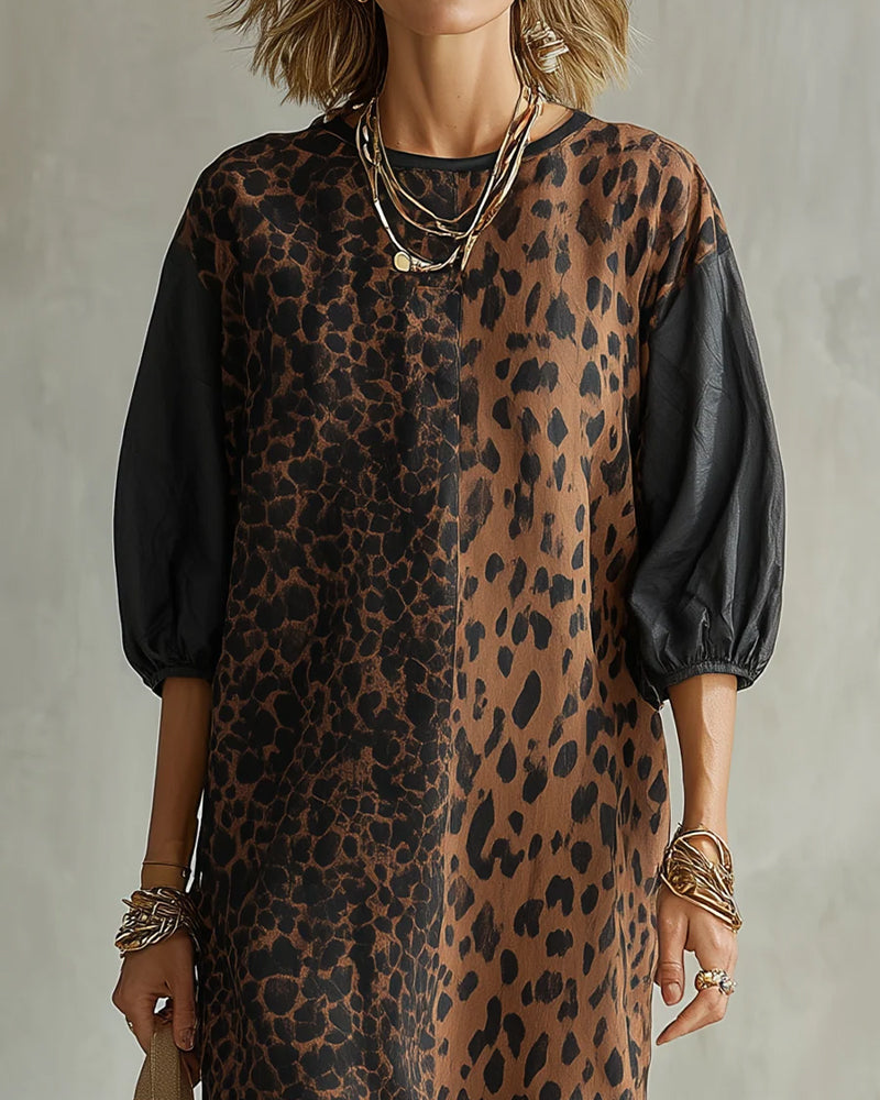 Yvaiyuya - Leopard Print Dress With Puff Sleeves
