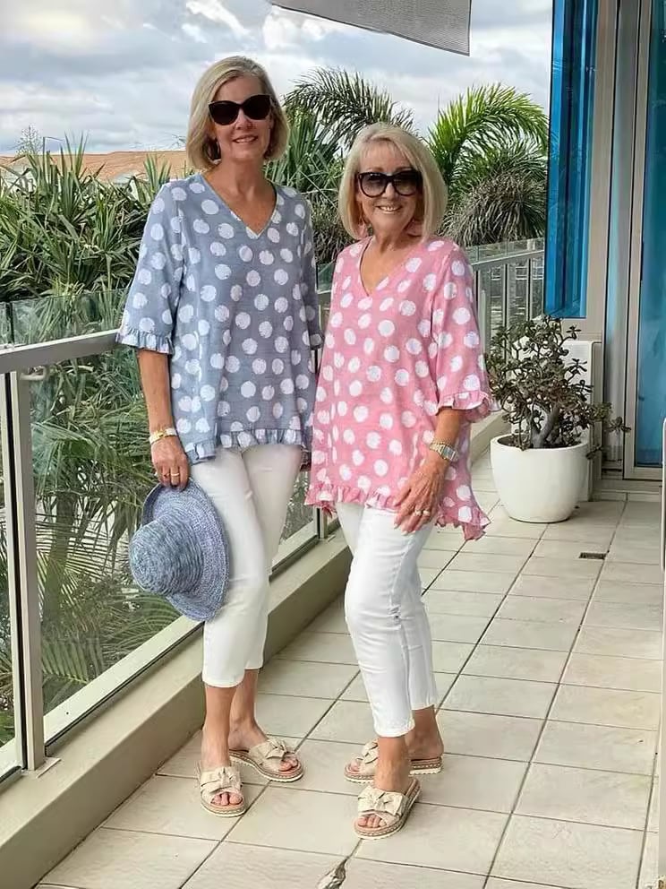 Rosi - V Neck Printed Cotton Top