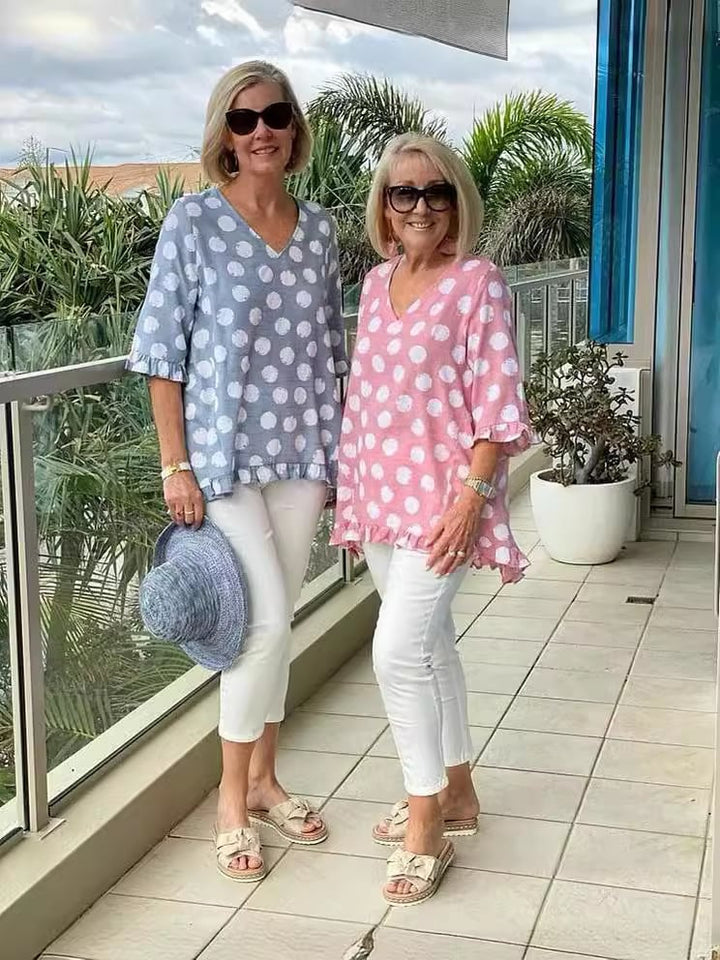 Rosi - V Neck Printed Cotton Top