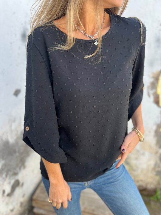 Lyutsiya - Round Neck Embroidered Large Cuffs Casual Shirt