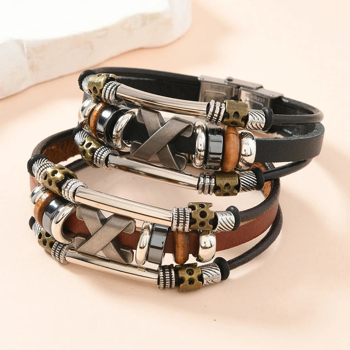 Garland - Multi-Layer Cross Leather Cuff Bracelet