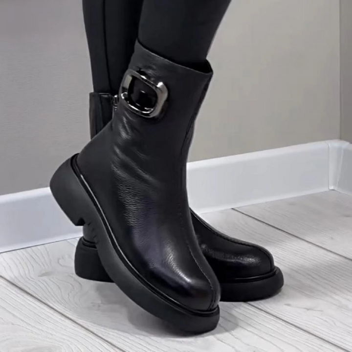 Moniek - Leather Ankle Boots with Buckle
