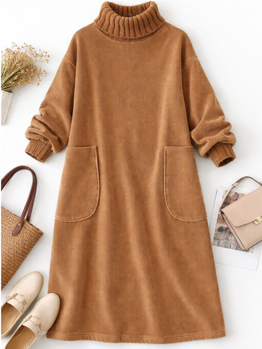 Mohana - Long Corduroy Dress with Turtleneck