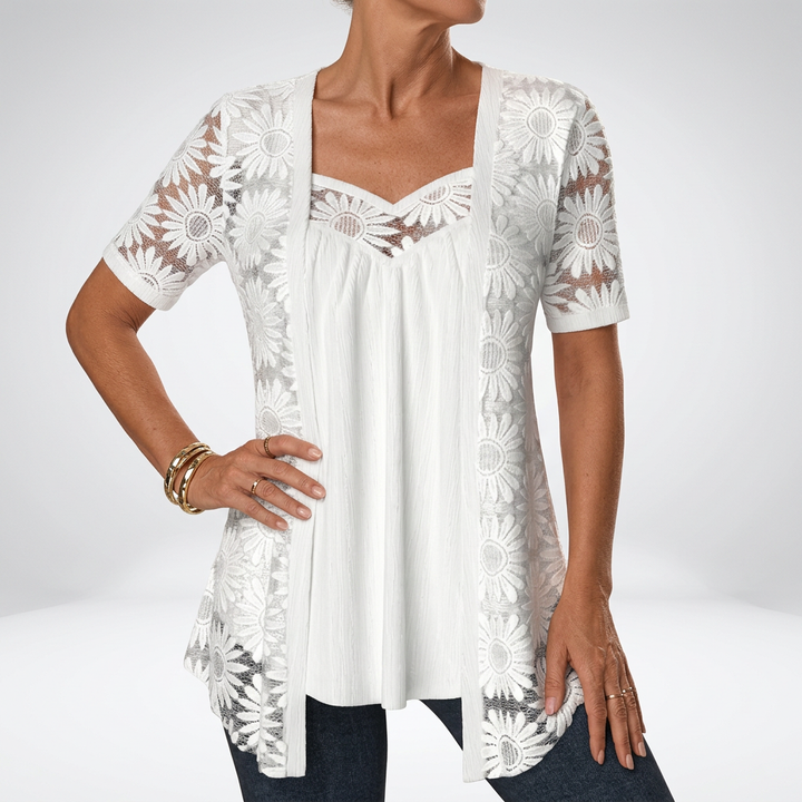 Linnia - Lace Blouse With Floral Embroidery