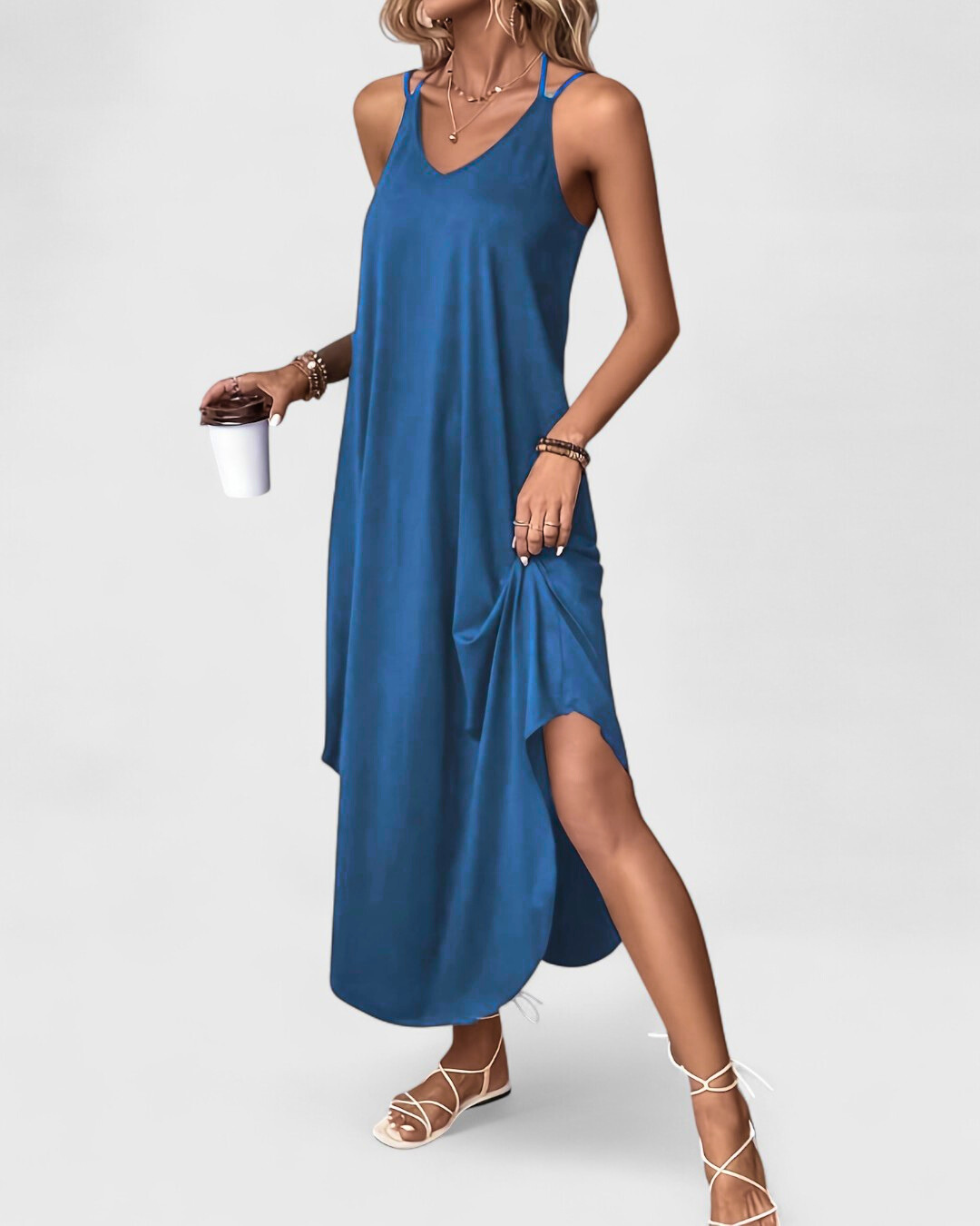Tracie - Long Dress With Loose V Neck
