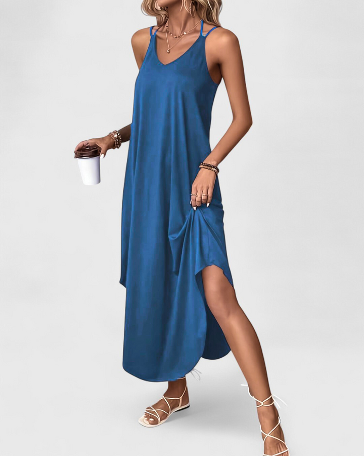 Tracie - Long Dress With Loose V Neck