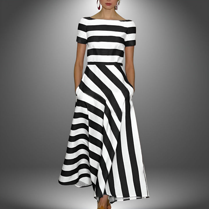 Kiona -  Elegant Stripe Printed Maxi Dress