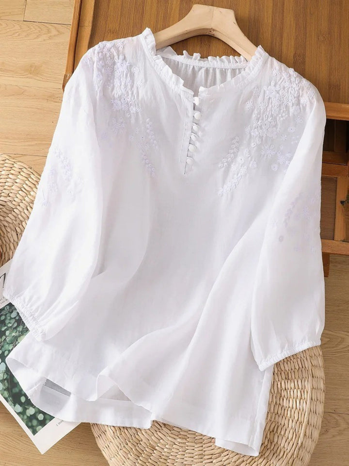 Kissina - Embroidered Cotton Linen Blouse