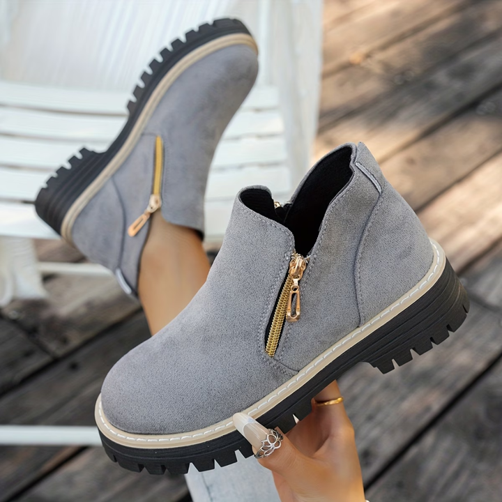 Gwenetora - Suede Ankle Boots With Side Zip