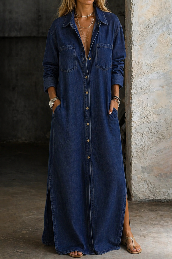 Noshina - Denim Button Front Maxi Dress