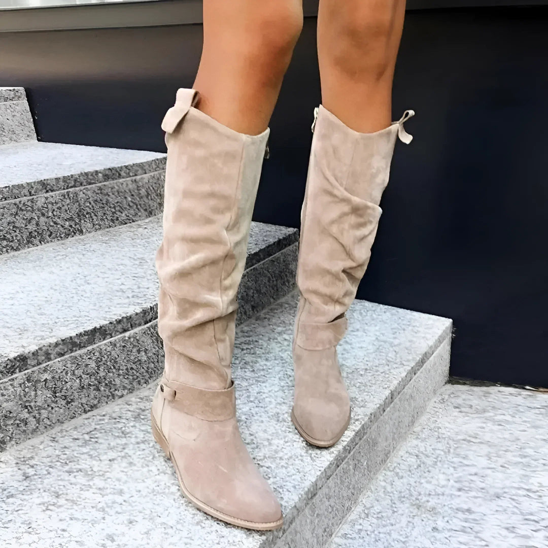 Lucrelle - Leather Knee High Boots With Side Zipper