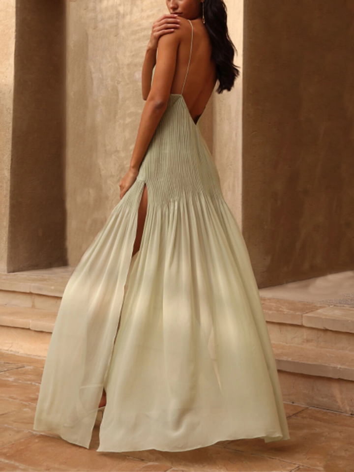 Mária - Elegant Pleated Long Dress With Back Slit