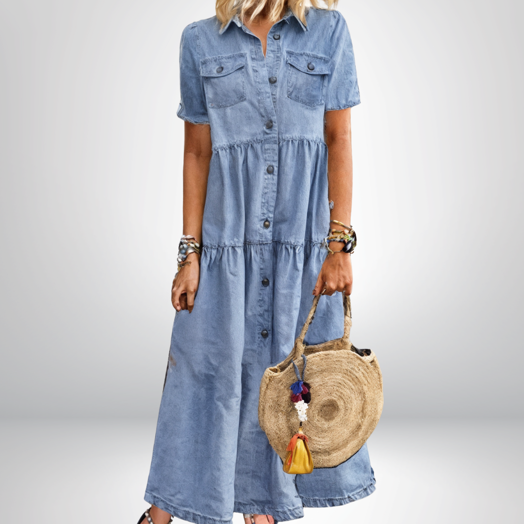 Leokadia - Soft Denim Dress With Buttons
