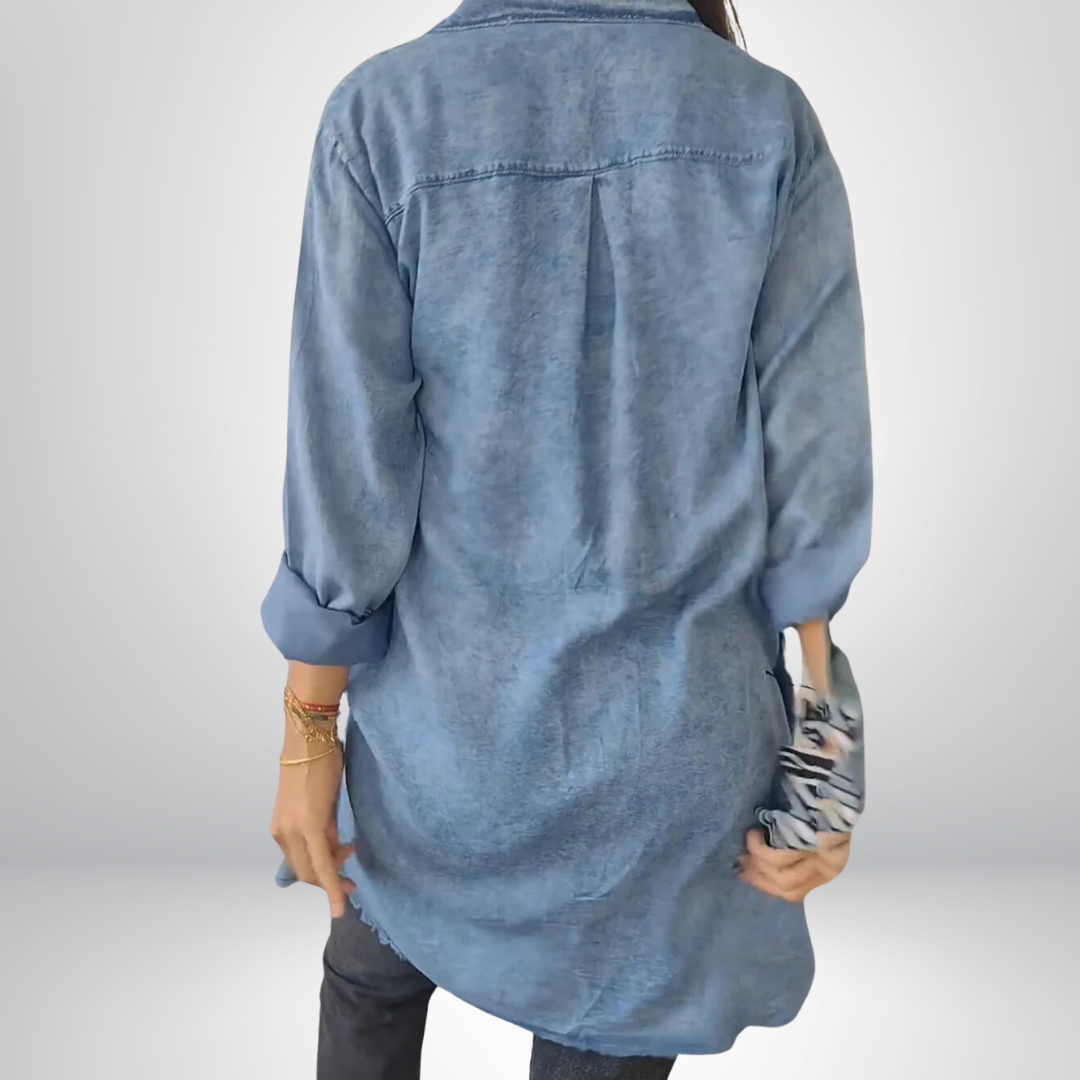 Krystyna - Stylish Long Sleeved Denim Jacket With Collar