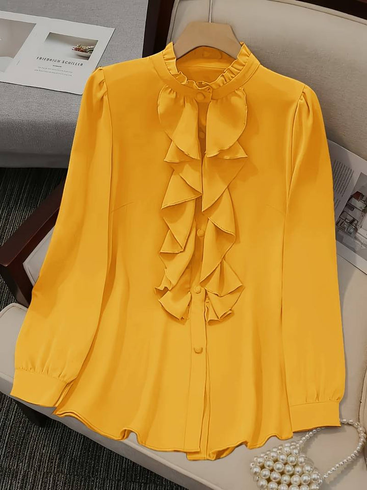 Sivanah - Elegant Placket Ruffle Shirt With Draping