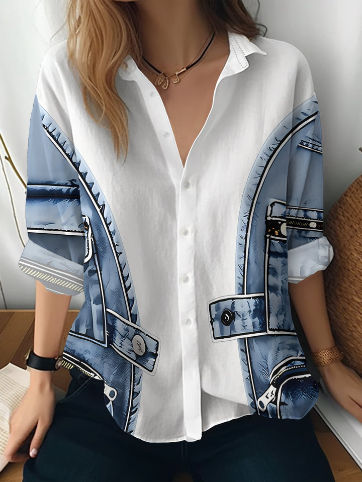 Celora - Long Sleeve Shirt With Denim Vest Pocket