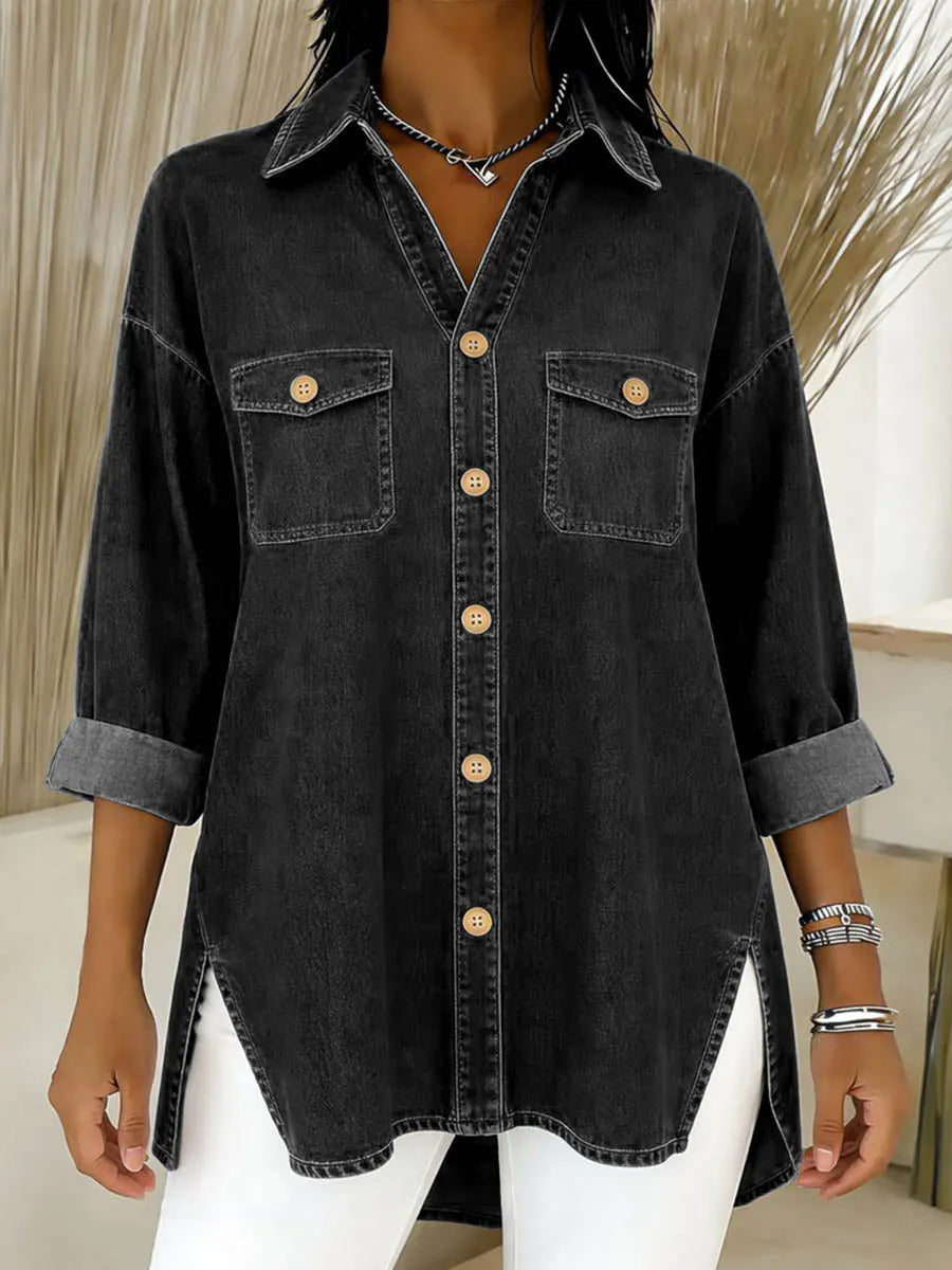 Samea - Long Sleeved Denim Shirt With Lapels