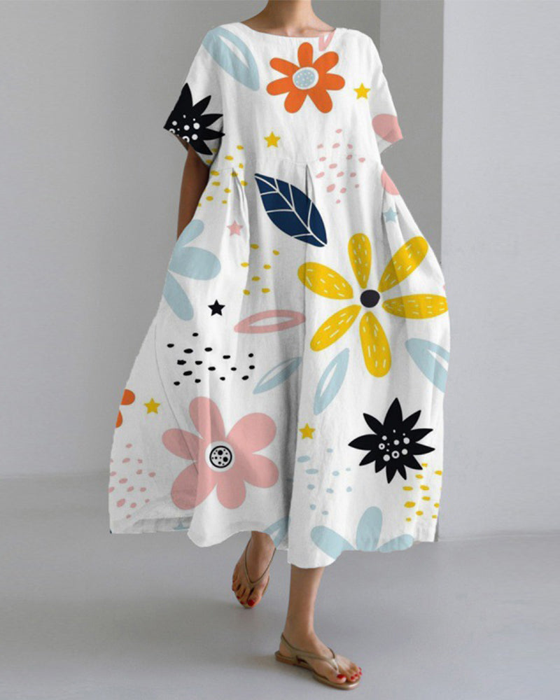 Ruzana - Loose Printed Dress With Short Sleeves