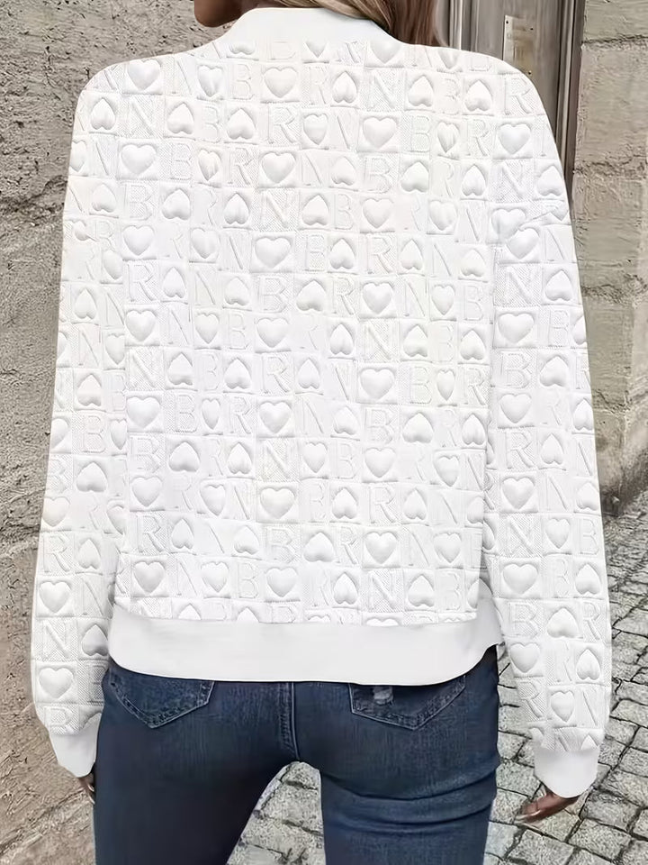 Mileisine - Embossed Heart Pattern Zip-Up Jacket