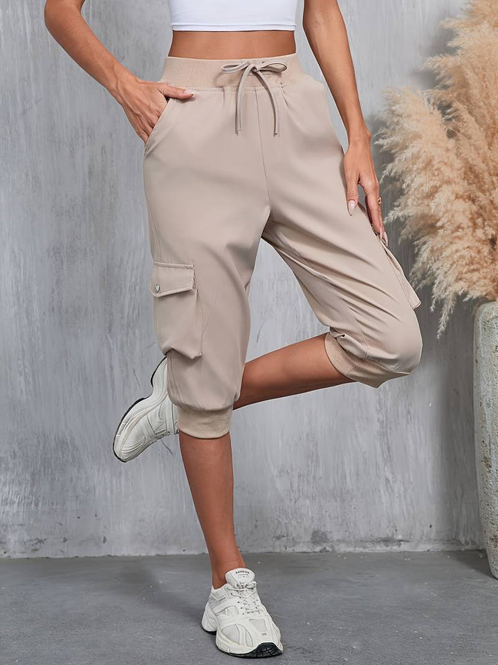 Kirabo - Summer Multi-Pocket Cargo Pants With Ribbed Elastic