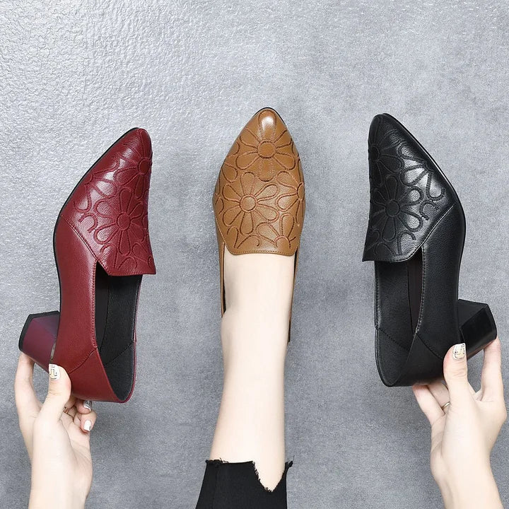 Tessana - Leather Embroidered Block Heel Pumps