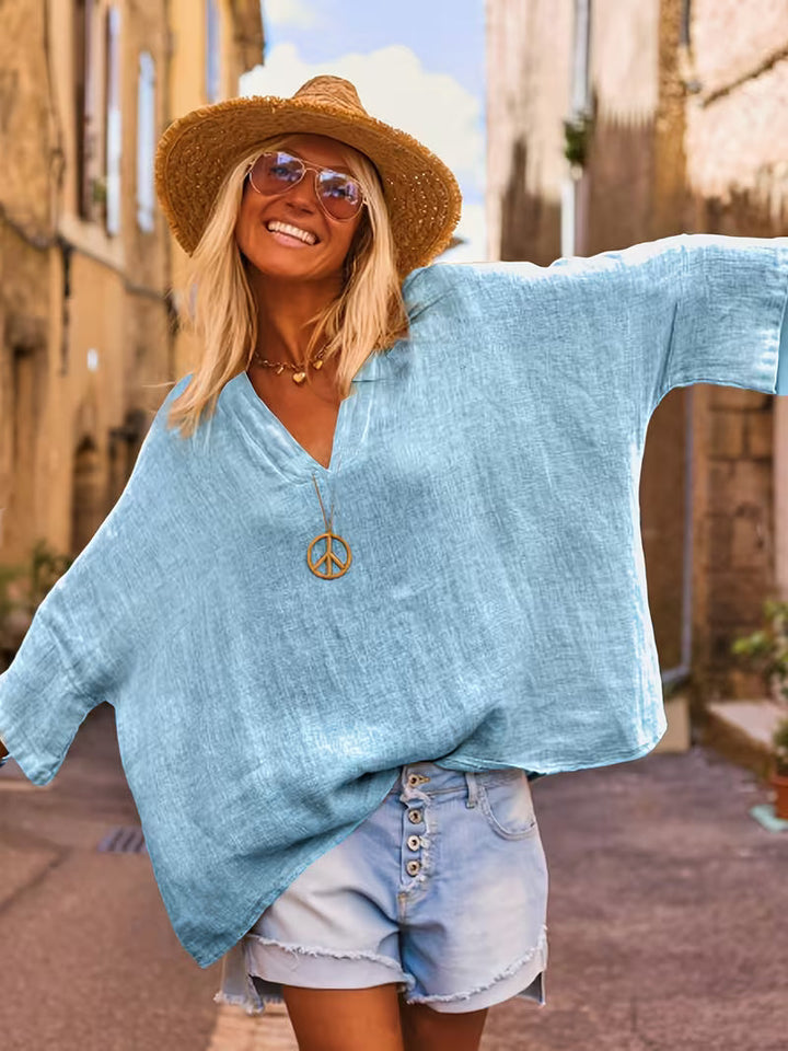 Lelina - V-neck Batwing Sleeve Top
