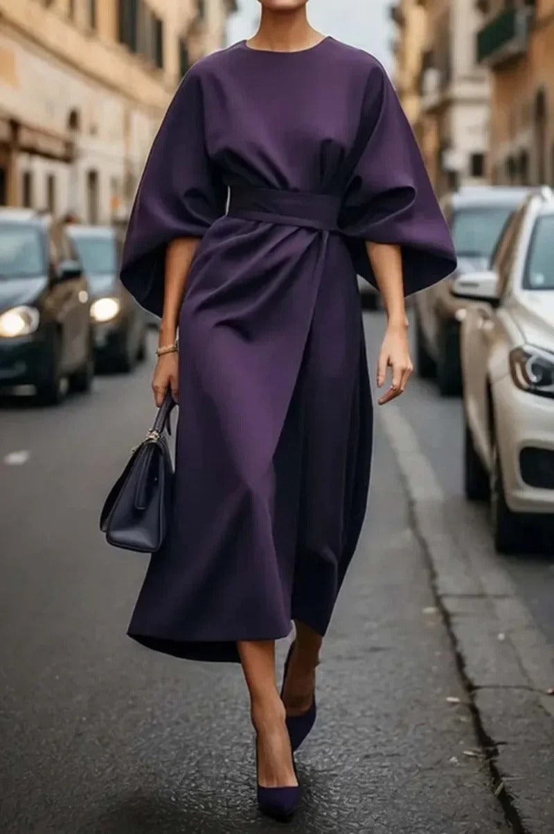 Avelenna - Elegant Dress With Cap Sleeves And Belt