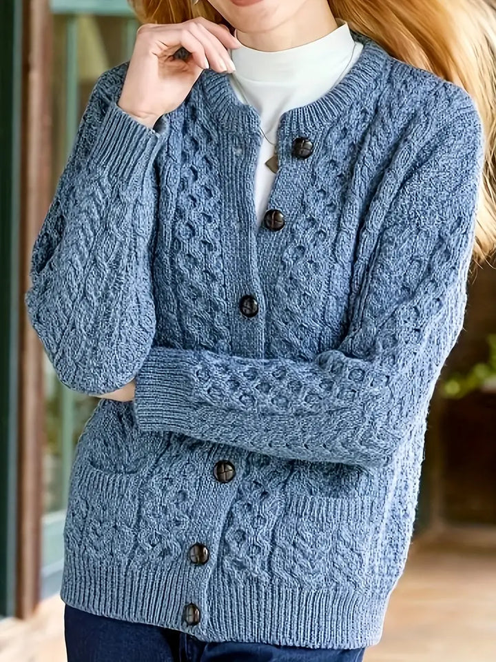 Audree - Cable Knitted Button Up Cardigan Sweater