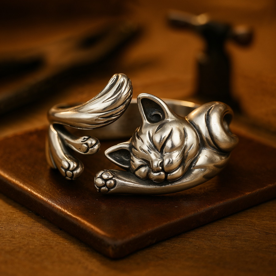 CatCharm - Vintage Silver Cat Ring