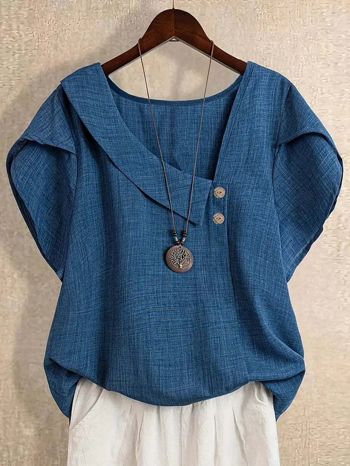 Milany - Casual Asymmetrical Neckline Blouse