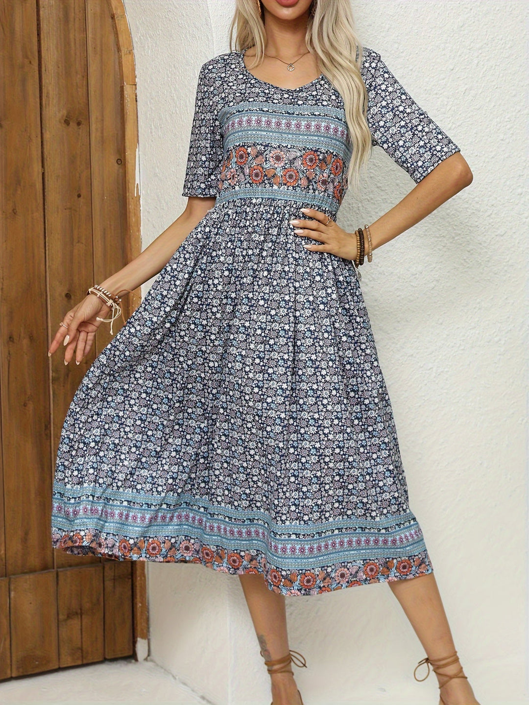 Jeeni - Short Sleeve Floral Printted Dress