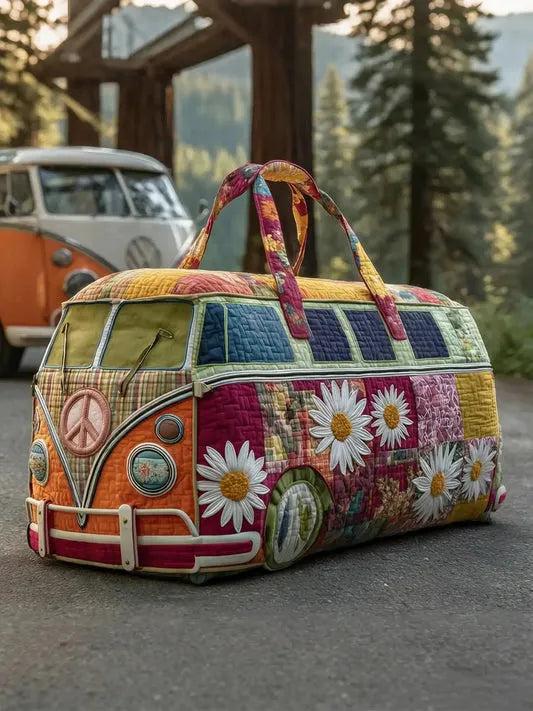 Zefea - Quilted Vintage Camper Print Travel Bag