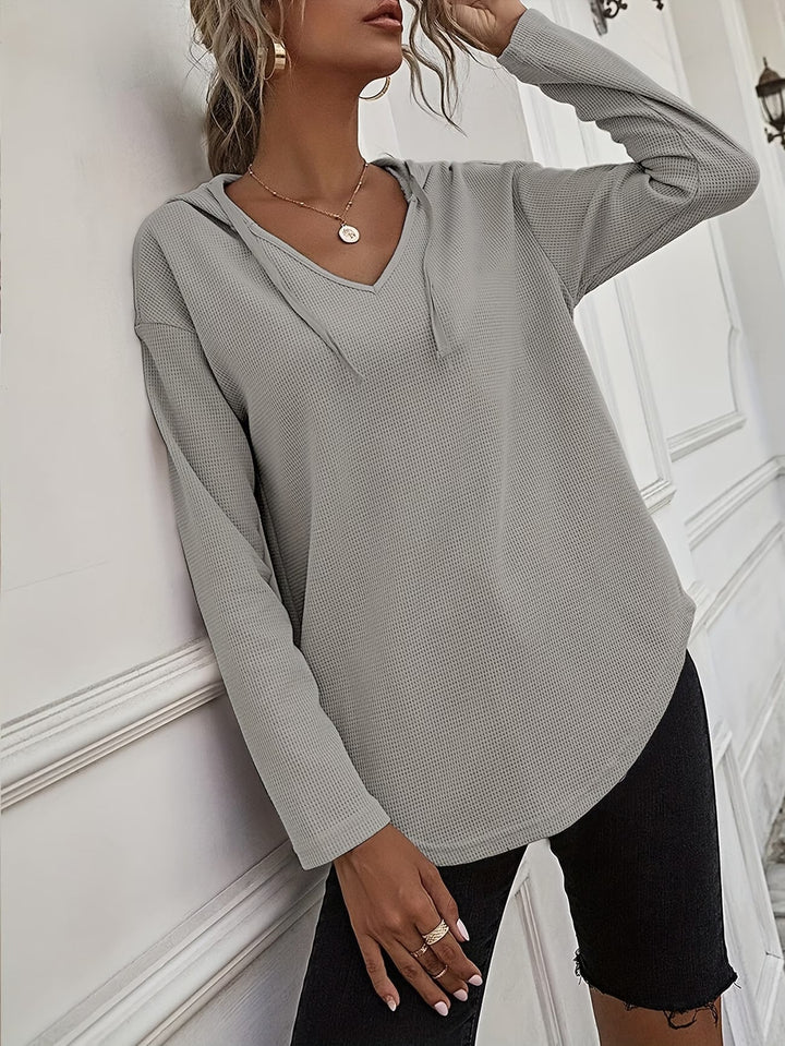 Laurette - Long Sleeve V Neck Hoodie