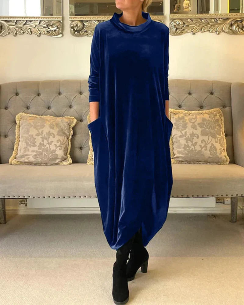 Layeena - Elegant Velvet Maxi Dress With Pockets