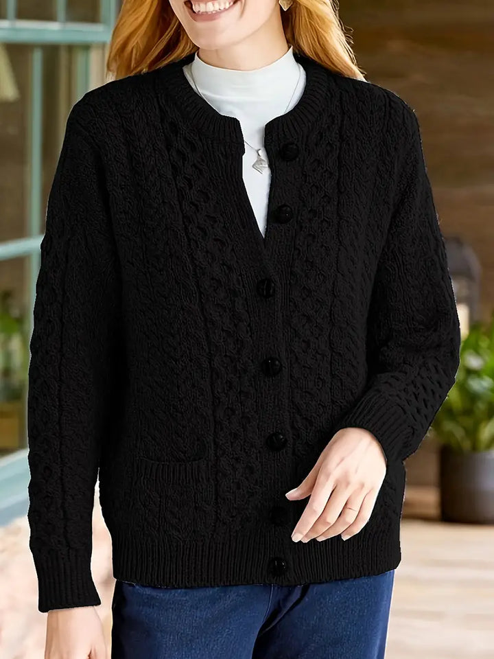 Audree - Cable Knitted Button Up Cardigan Sweater