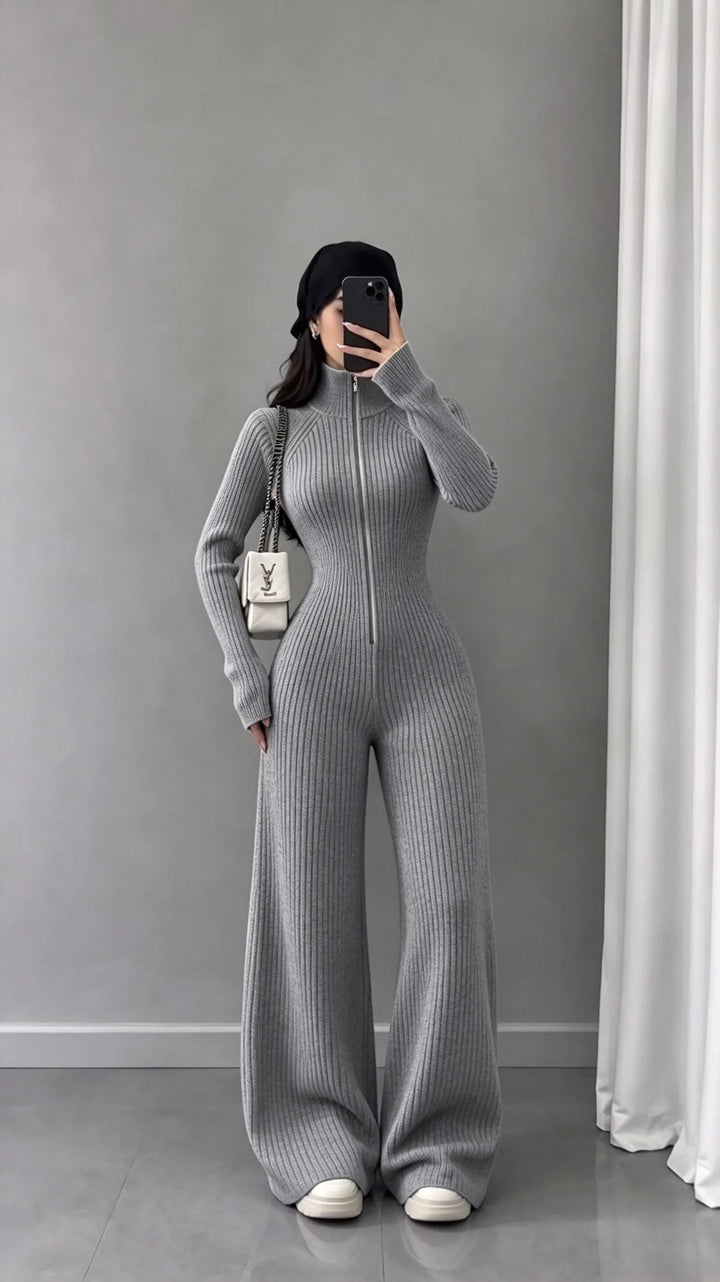 Gwenuna - Ribbed Knit Wide-Leg Jumpsuit