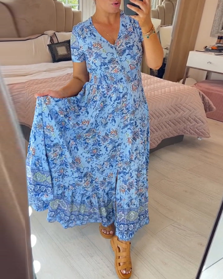 Wibia - Floral Print V-Neck Dress