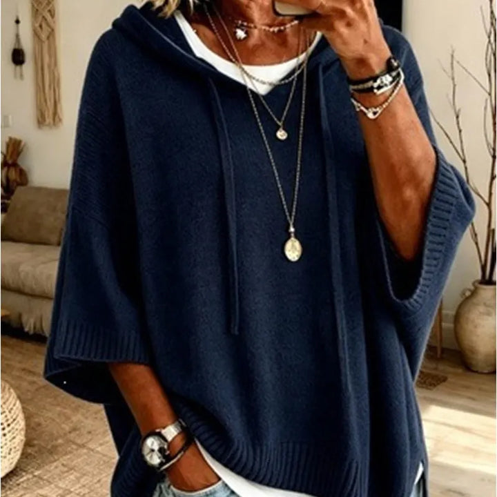 Oriaette - Oversized Knit Hoodie With Drawstring