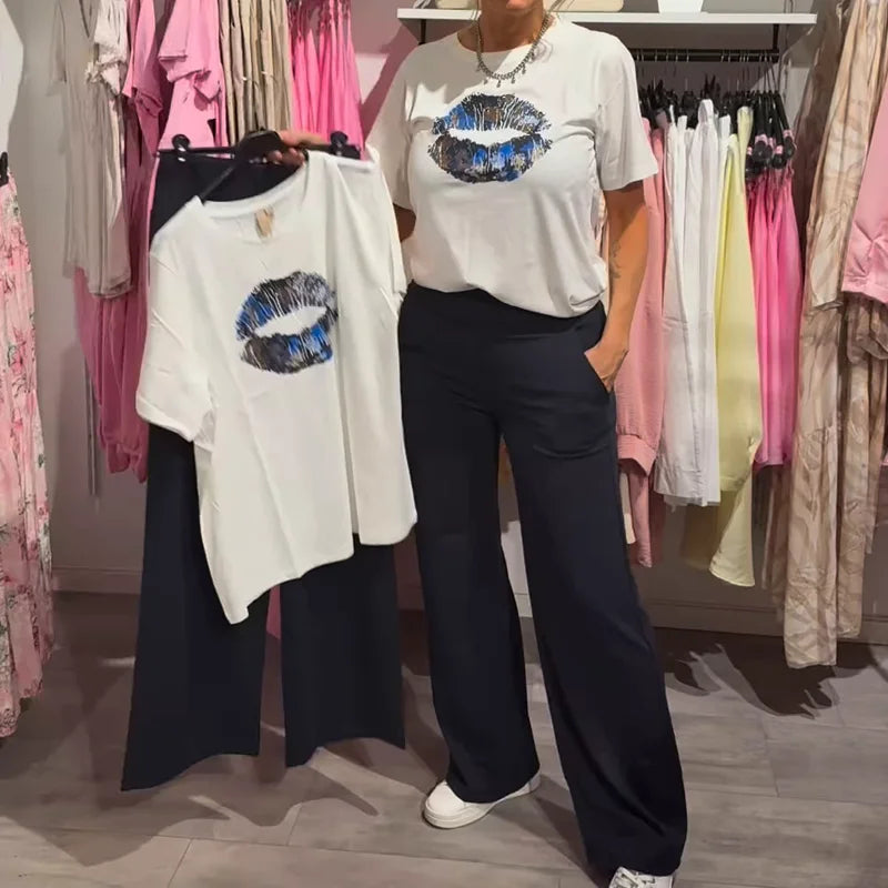 Lynnia - Printed Top And Pants Set