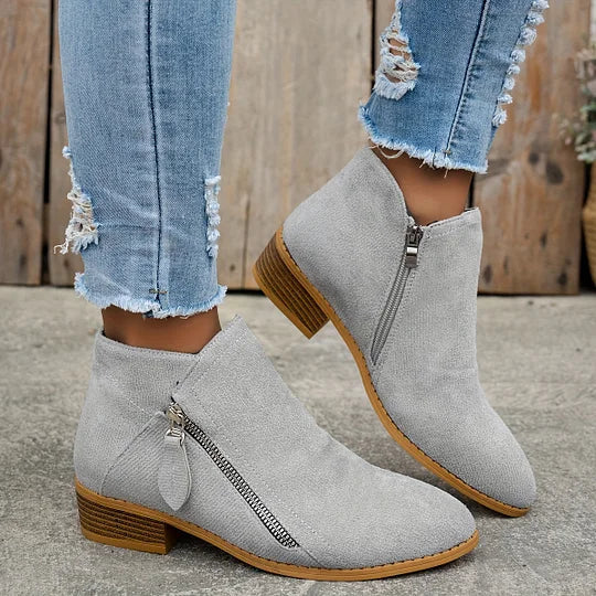 Farah - Orthopedic Leather Ankle Boots With Zipper