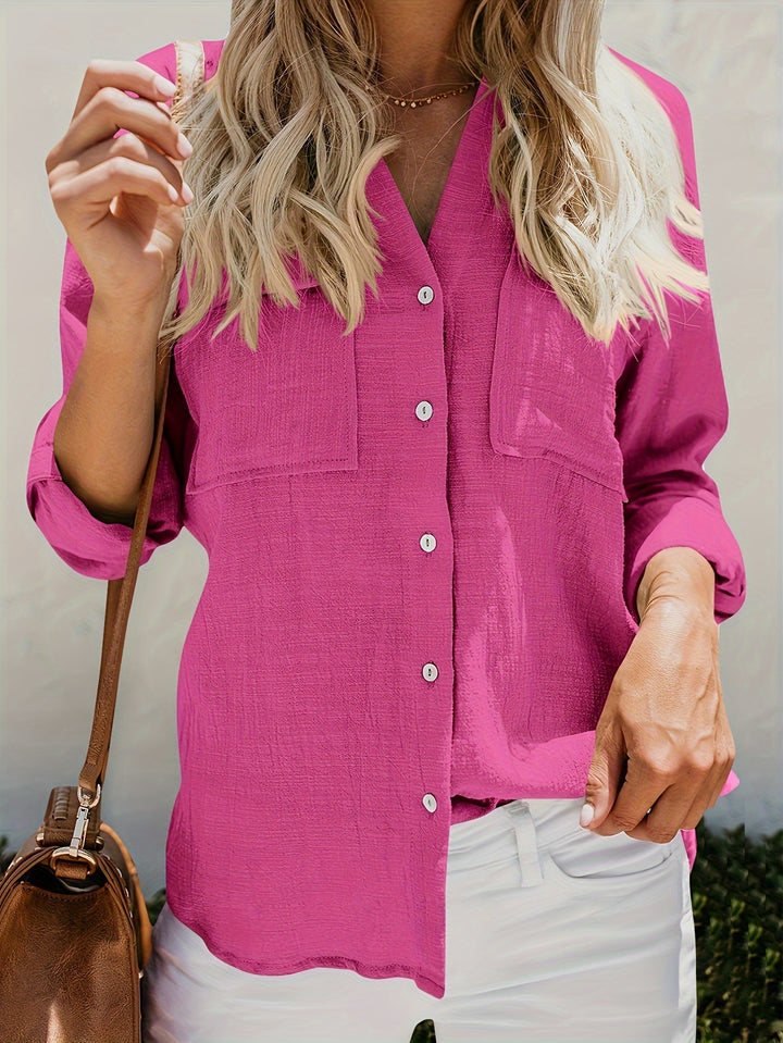 Priscilla - Long Sleeve V-Neck Blouse With Button Front